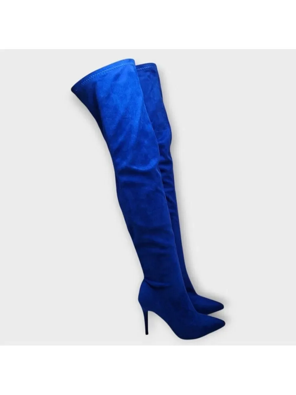Camssoo Thigh High Faux Suede Stretchy Zip Pointed Toes Stiletto Heel Boot Sz 40